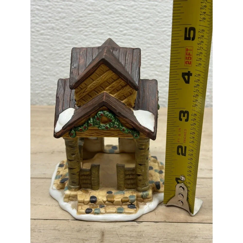 Christmas Village White Tree Bark Gazebo Porcelain Figurine